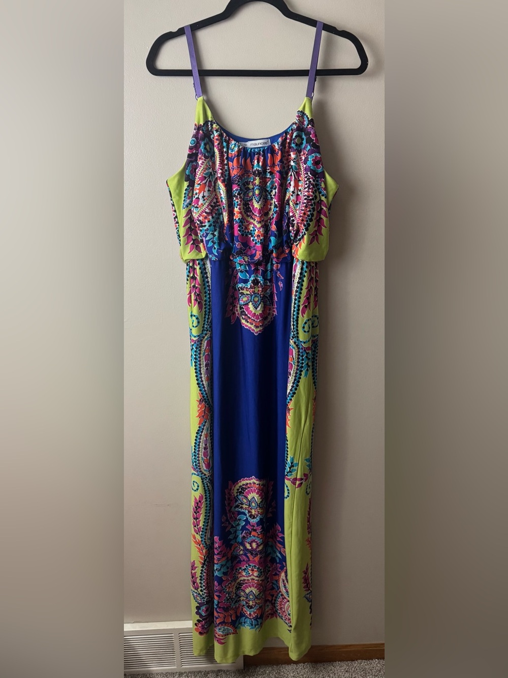 Maurices Blue & Lime Paisley Plus Size Maxi Dress Vacation Summer Resort Size 1